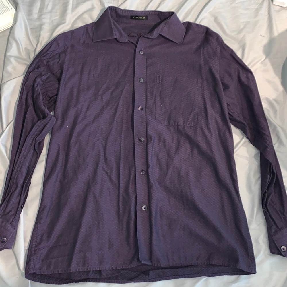 Purple button-down dress shirt. Hardly worn. Great quality. Nice Pattern.